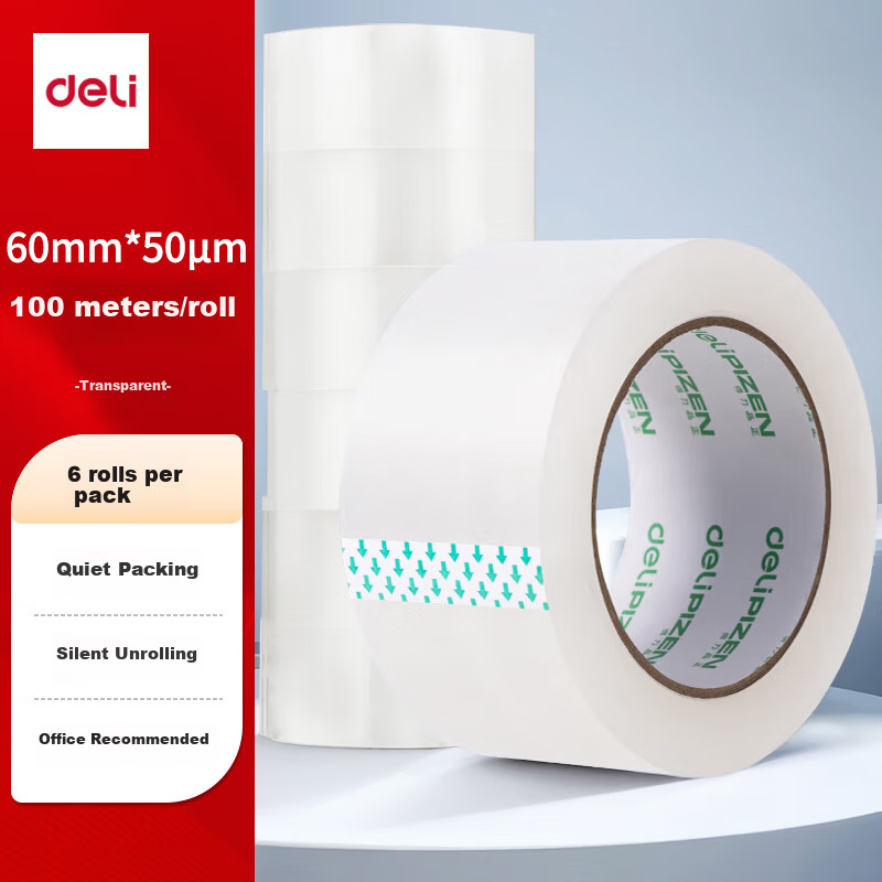 Deli High-Quality Transparent Sealing Tape/Packing Tape 60mm*100m*50um 6 Rolls/Tube Office Supplies 33020