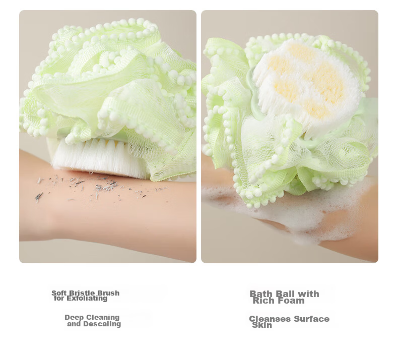 Grace Double-Sided Bath Brush and Bath Ball 2-in-1 Long Handle Back Scrubber Green 7