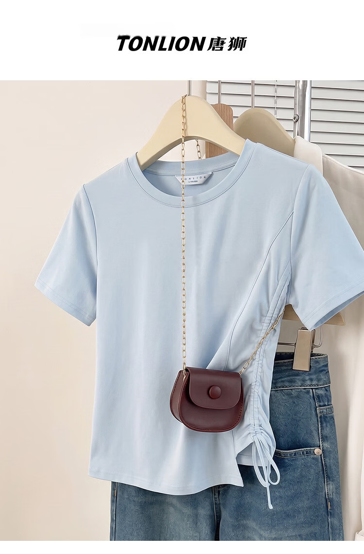 TonLion 2026 Summer New Women's Mid-Short Sleeve T-Shirt Unique Design Beautiful Waist-Slimming Top for Women 10