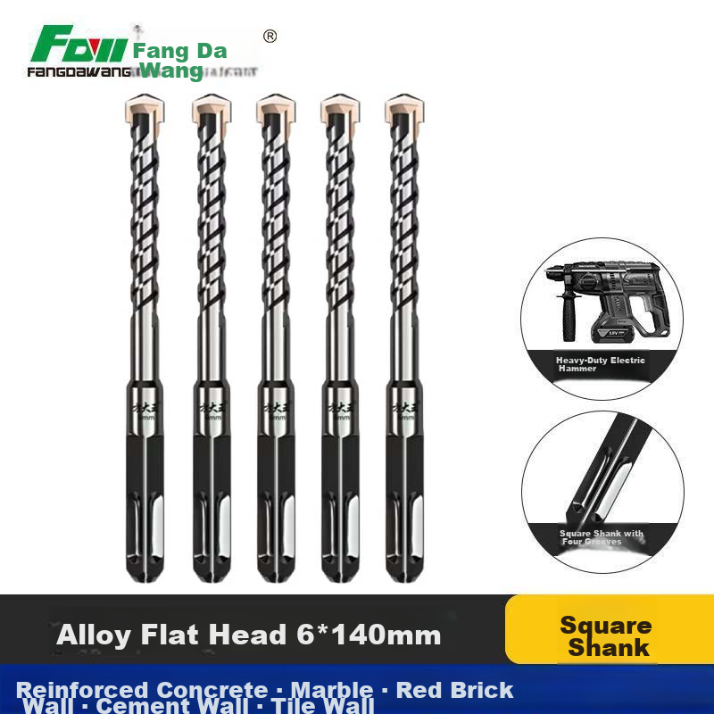 Fang Da Wang 6x140mm Electric Hammer Drill Bit Set of 5 for Concrete Wall Grooves Cement Red Brick Rock Rebar Anchoring