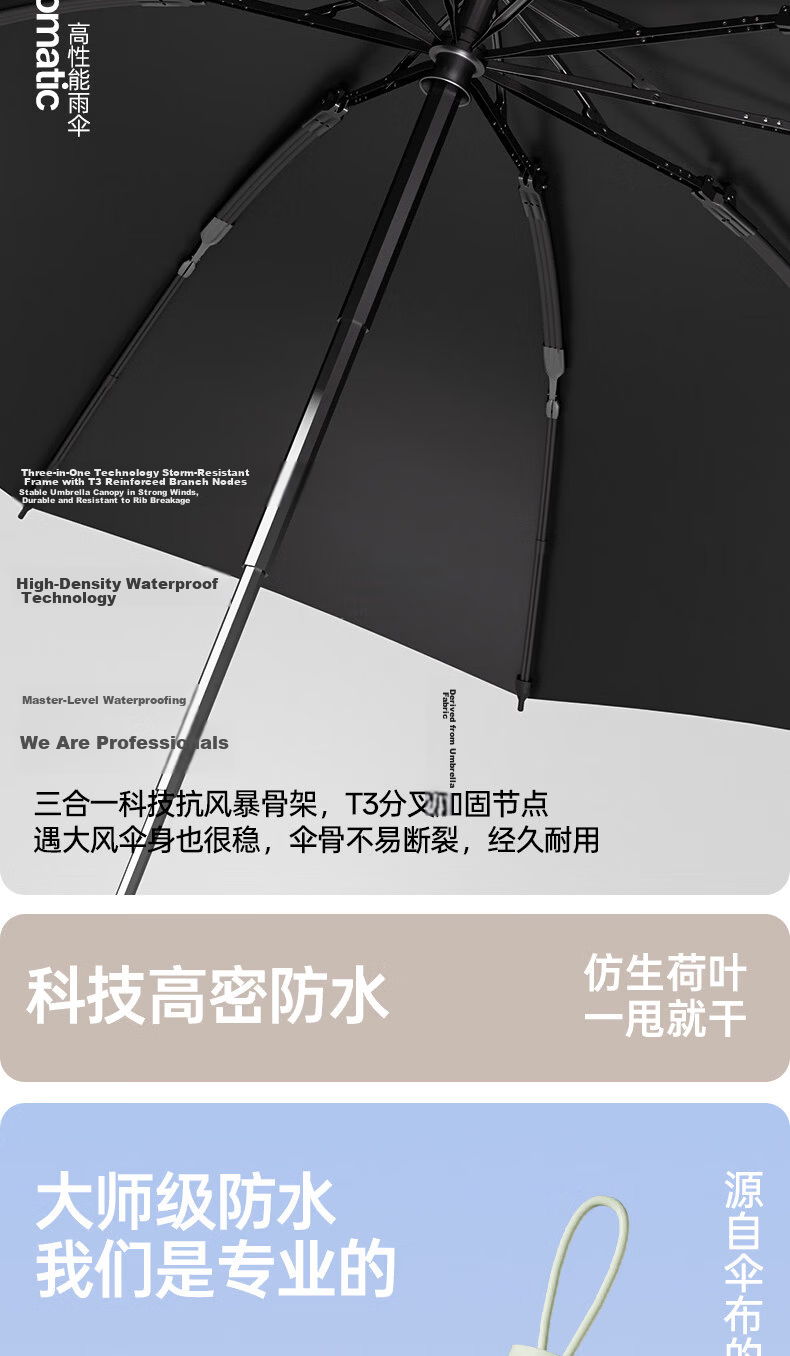 Xtep Fully Automatic Umbrella Unisex Extra Large Reinforced Thickened Dual-Use Folding Windproof Sunshade Student Black 7