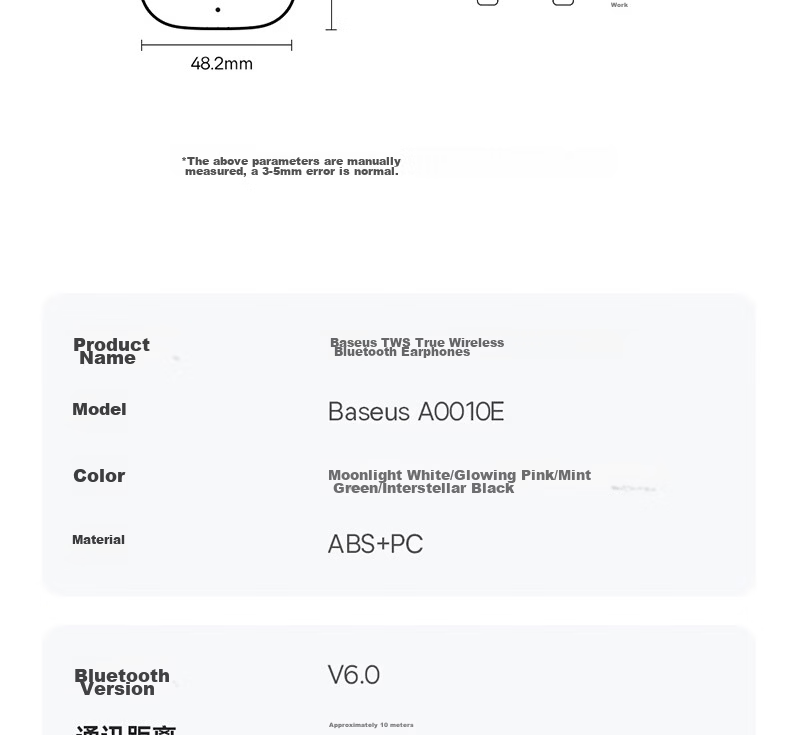 BASEUS W04 Semi-In-Ear True Wireless Bluetooth Earphones New Upgrade Premium Sound Quality 60H Long Battery Life Compatible with Apple Huawei Vivo Honor Oppo Phones Gift 32