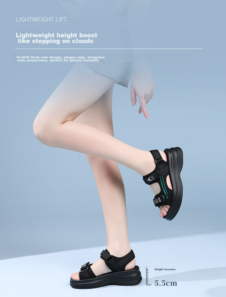 Red Dragonfly Women's Sandals Thick Sole Height Increasing Velcro Beach Outdoor Soft Sole Sports Shoes WTK264761 Black Size 35 6