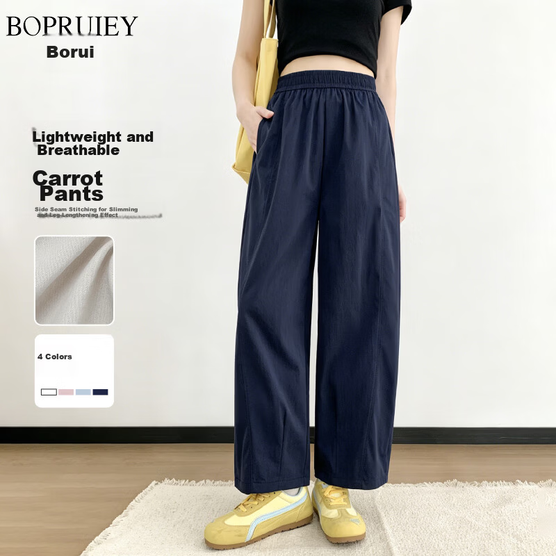 Borui Women's Summer Lightweight Breathable Quick-Dry Cropped Pants 2026 Latest Carrot Style Casual Sports Pants Navy Blue