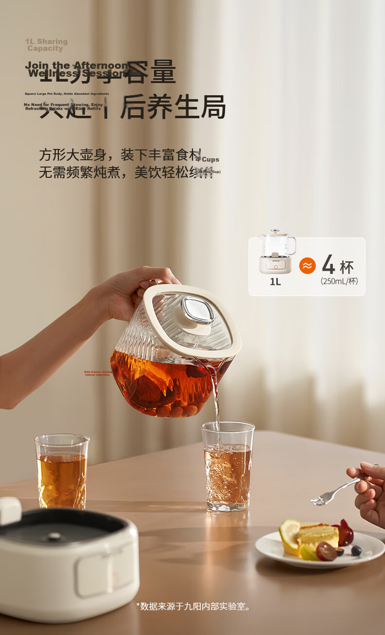 Joyoung 1.5L Glass Health Kettle with Glue-Free Glass Tea Basket, Temperature Control, Multifunctional Flower Tea and Milk Boiling Kettle PL170J 19