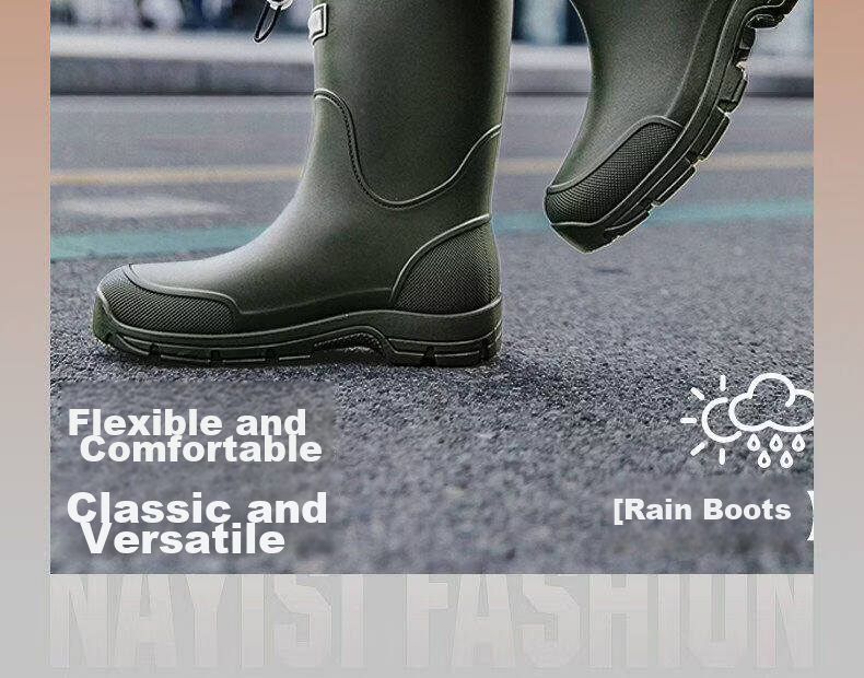 Afunoti Non-Slip Waterproof Mid-Calf Rain Boots for Men Hiking Water Shoes Fishing Cycling Black Size 44 12