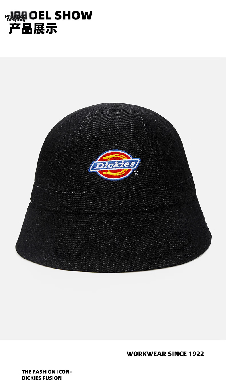 Dickies Women's New Sun Protection Fisherman Hat Large Head Circumference Slimming Face Sunshade Bucket Hat Black for Men and Couples Casual Cap 7