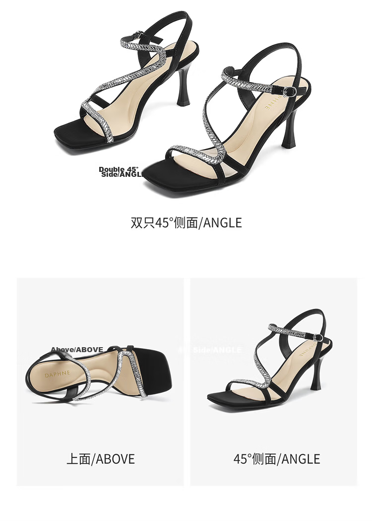 DAPHNE Women's Sandals New Summer Thin Heel Rhinestone Fairy Style High Heel Slippers Gold Size 38 17