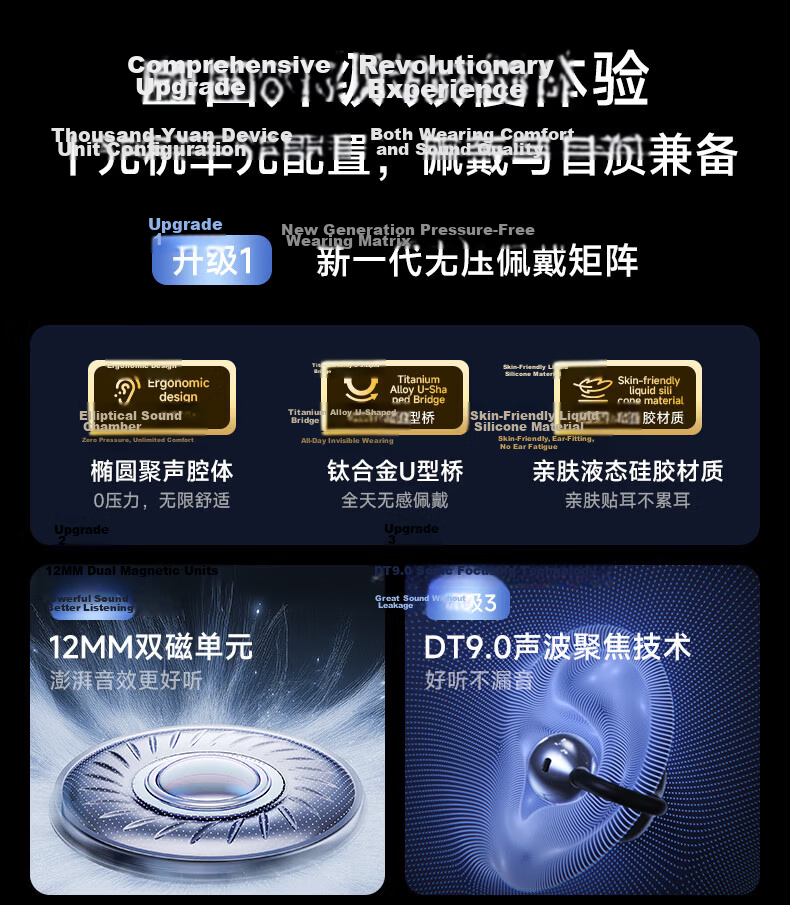 Chuangu 2026 Latest Berlin Sound Bluetooth Bone Conduction Wireless Ear Clip Non-In-Ear Smart Translation Call Noise Cancelling Sports Running Long Battery Life Earphones 5