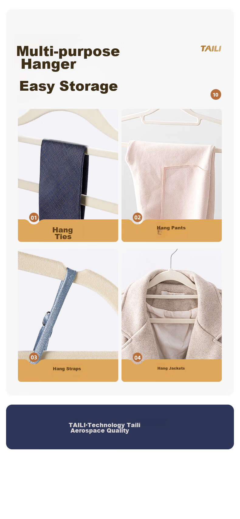 Taili Non-Slip Seamless Adjustable Clip Pants Hanger 3-Pack for Hanging and Storing Pants 11