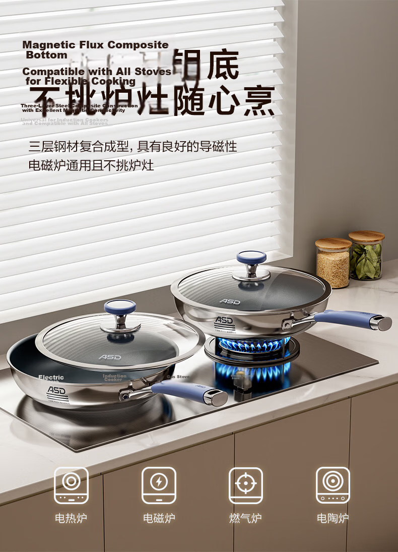 ASD 28cm Non-Stick Titanium Coating Frying Pan, Fluorine-Free, Pre-Seasoned Steak and Breakfast Skillet Z3 19