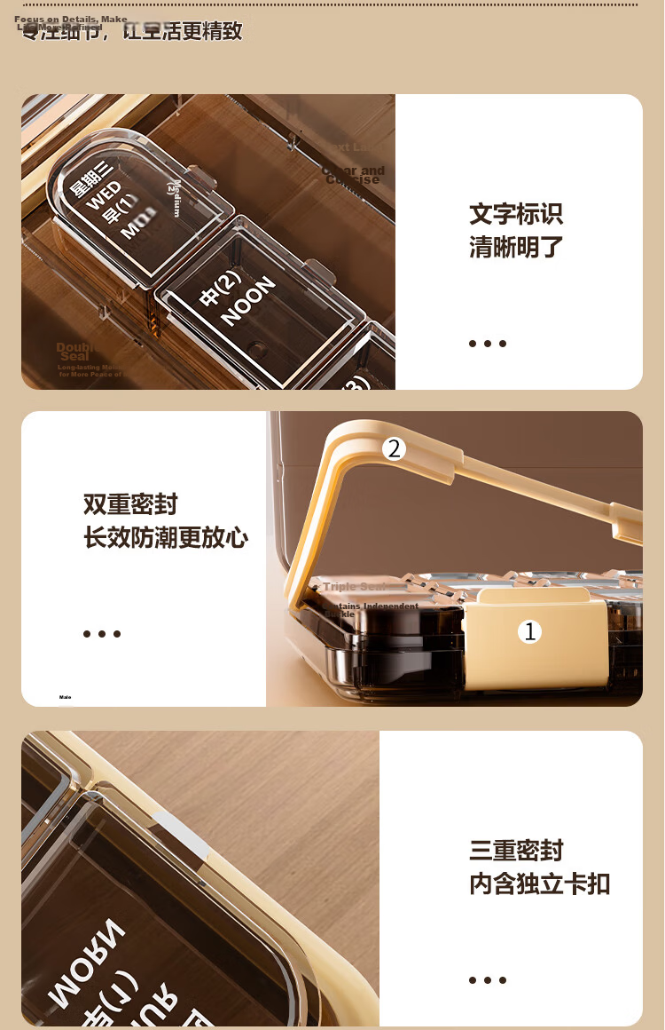 Miaoxinsi Portable Lightproof Weekly Pill Organizer Large Capacity Medicine Dispenser for Elderly 8
