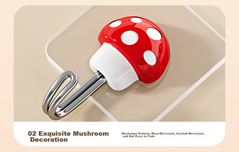 Baicaoyuan Super Strong Adhesive No-Drill Hooks, Powerful Sticky Hooks for Dormitory, Bathroom, Kitchen, Wall-Mounted, Transparent Mushroom Style, 10 Pieces 16