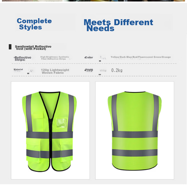 Baige Reflective Vest Breathable Construction Traffic Warning Sanitation Safety Vest Multi-pocket Zipper Style CW566564 10