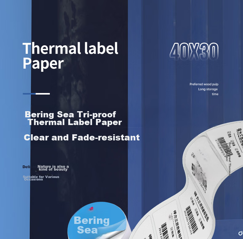 Deli 60*40mm 950 Sheets x 2 Rolls Bering Sea Tri-proof Thermal Labels Food and Apparel Adhesive Printing Paper 12202 [Compatible with 3-inch Label Printer 720C etc.] 2