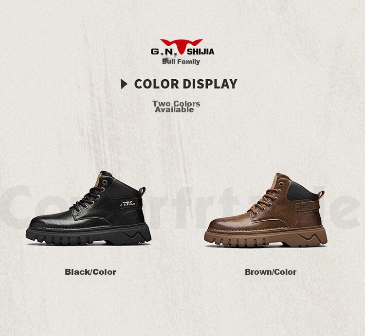 Bull Family Autumn Winter New Martin Boots Men's Outdoor Trendy Work Boots Versatile Retro Mid-High Lace-Up Boots for Men 5