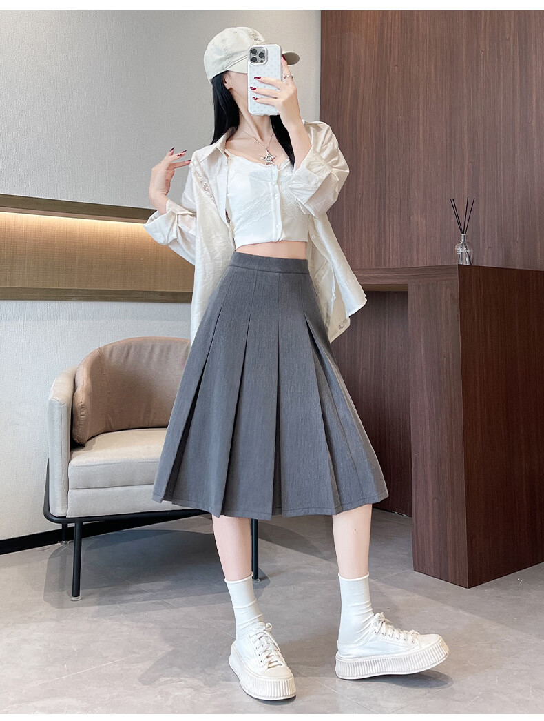 Xueqiman Women's Pleated Blazer Skirt 2026 Summer New High-Waist Slim A-Line Premium Versatile College Style Skirt 11