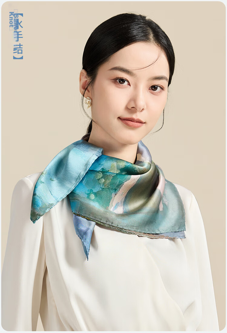 JIUMU 100% Mulberry Silk Scarf Square Shawl for Women, Teacher's Gift, Mother's Gift, Birthday Present, Gift Box Set 8