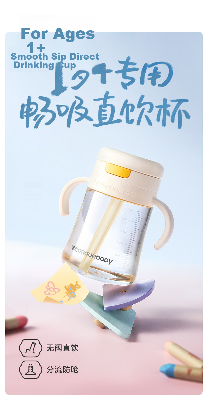 Huang Chong Children's Milk Cup PPSU Water Bottle with Straw and Flip Lid for Babies Over One Year Old 260ml 5