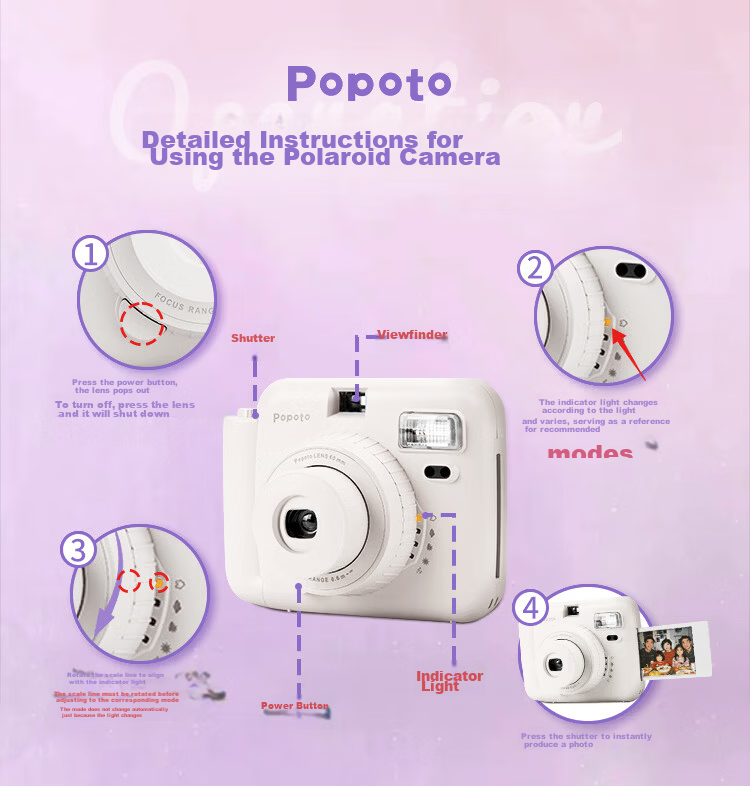 POPOTO Instant Camera One-Step Imaging Camera Birthday Gift for Girlfriend Student Selfie Portable Travel Cream White Body Only 14