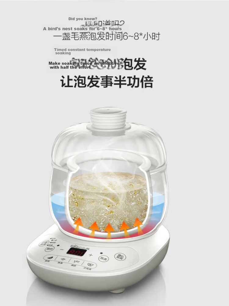 Bear Bird's Nest Stew Pot, Electric Slow Cooker, Ceramic Mini Soup Pot with Double-Layer Lid And Water Lock, 0.6L Capacity, Model DDZ-B06R1 5