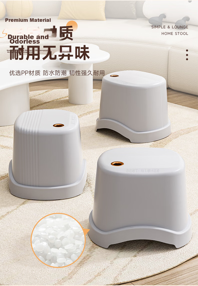Baicaoyuan Small Plastic Stool, Thickened Children's Non-Slip Bath Stool, Living Room And Bathroom Low Stool for Home Use 15