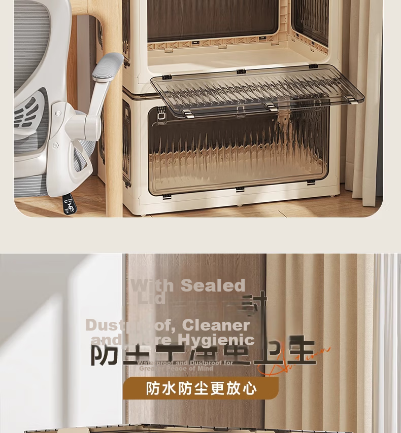 OLA XIANG Foldable Book Storage Box with Wheels Semi-Transparent Storage Container 39cm 3