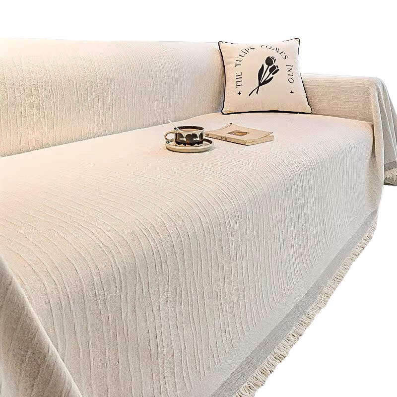 AVIVI Chenille Sofa Cover, All-Season Sofa Throw, Non-Slip Leather Sofa Pad, Cover Slip, Protective Cloth, 180*230, Ripple Beige