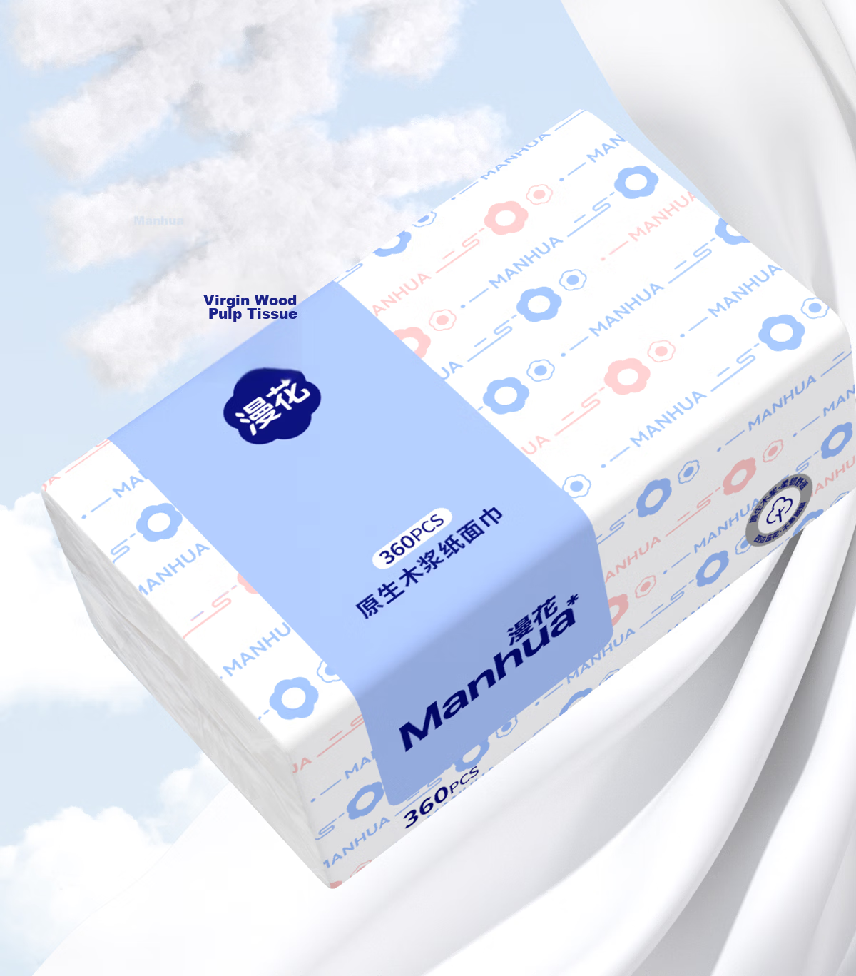 Manhua Cloud Pattern Blue Tissue Paper 5-Ply 360 Sheets * 6 Packs/Bundle Household Hand Wiping Toilet Paper Napkins Skin-Friendly Non-Irritating 7
