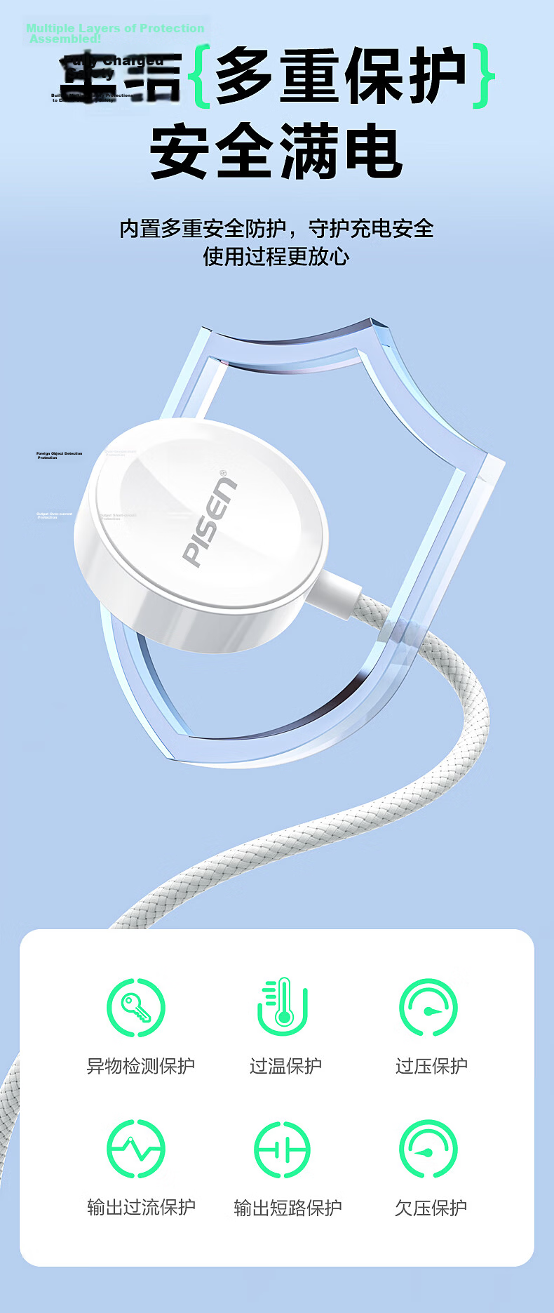 Pisen Apple Watch S12 Charger, Magnetic Charging Compatible with IWatch S11/10/9/8/7/6/5/4/SE/Ultra4/3, Apple 14 Phone Charging Cable 6