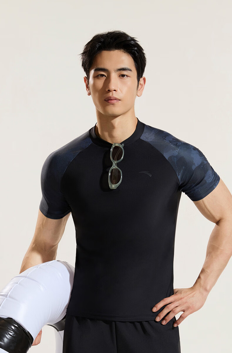 ANTA Men's Swim Shirt Sunscreen Quick-Dry Breathable Comfortable Chlorine-Resistant Black L 12