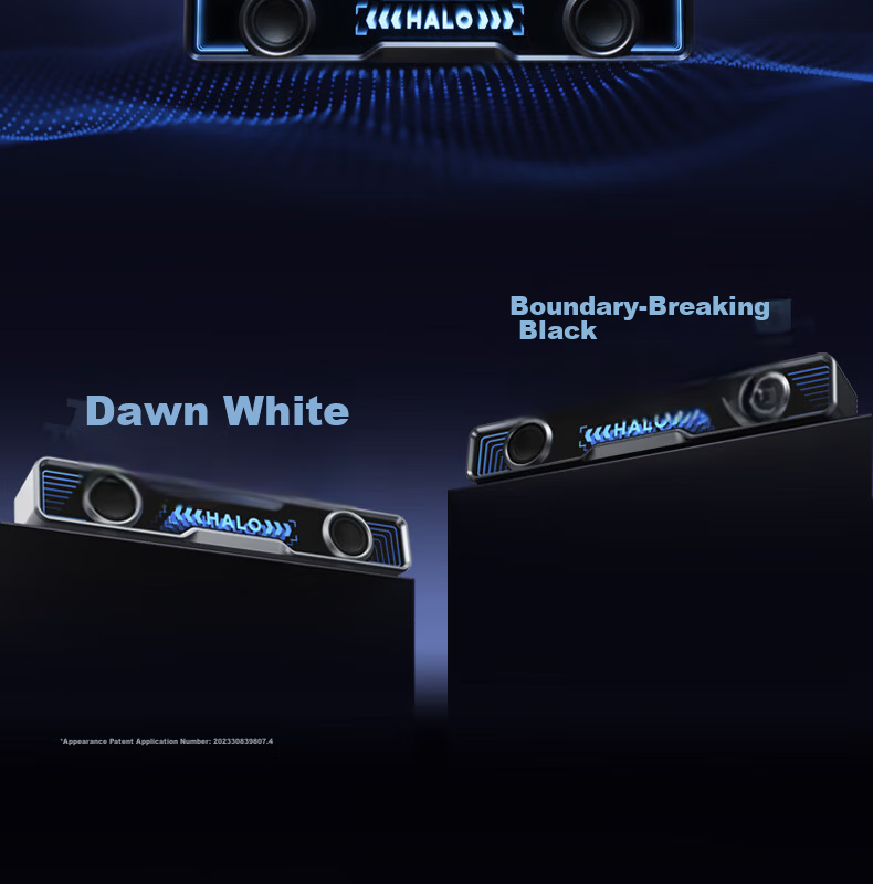 Manbuzhehuazai Halo Soundbar Max Computer Speakers, Bluetooth 5.4 Subwoofer, Gaming Desktop Long Bar Speaker, Wired Speaker, Soundbar, Poxiao White 7