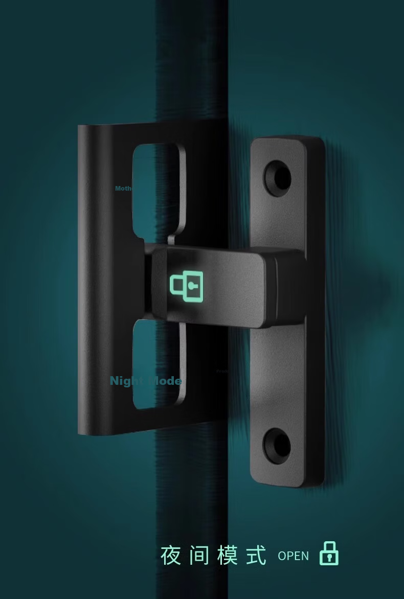 Qiansu Wheel No-Drill Positioning Bolt Door Latch Push-Pull Door Lock Indoor Vintage Clip Surface-Mounted Sliding Door Lock Night Glow Positioning Door Latch Matte Black 90°180° Universal 7