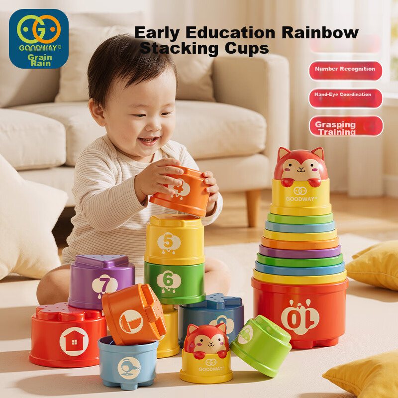 GOODWAY Sound and Light Stacking Cups Children's Toy Baby 1-3 Years Educational Rainbow Tower Stacking Game Boys Girls Gift