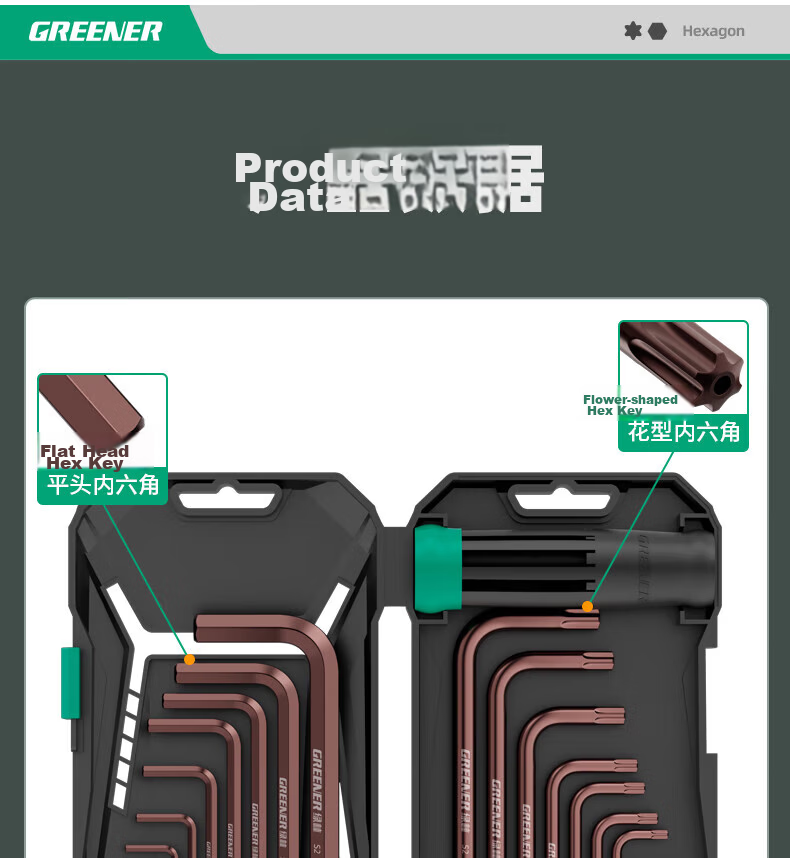 GREENER Hex Key Wrench Set High Hardness Strong Magnetic 6-Point Screwdriver Universal Hex Wrench Extended Star Hex Key 15