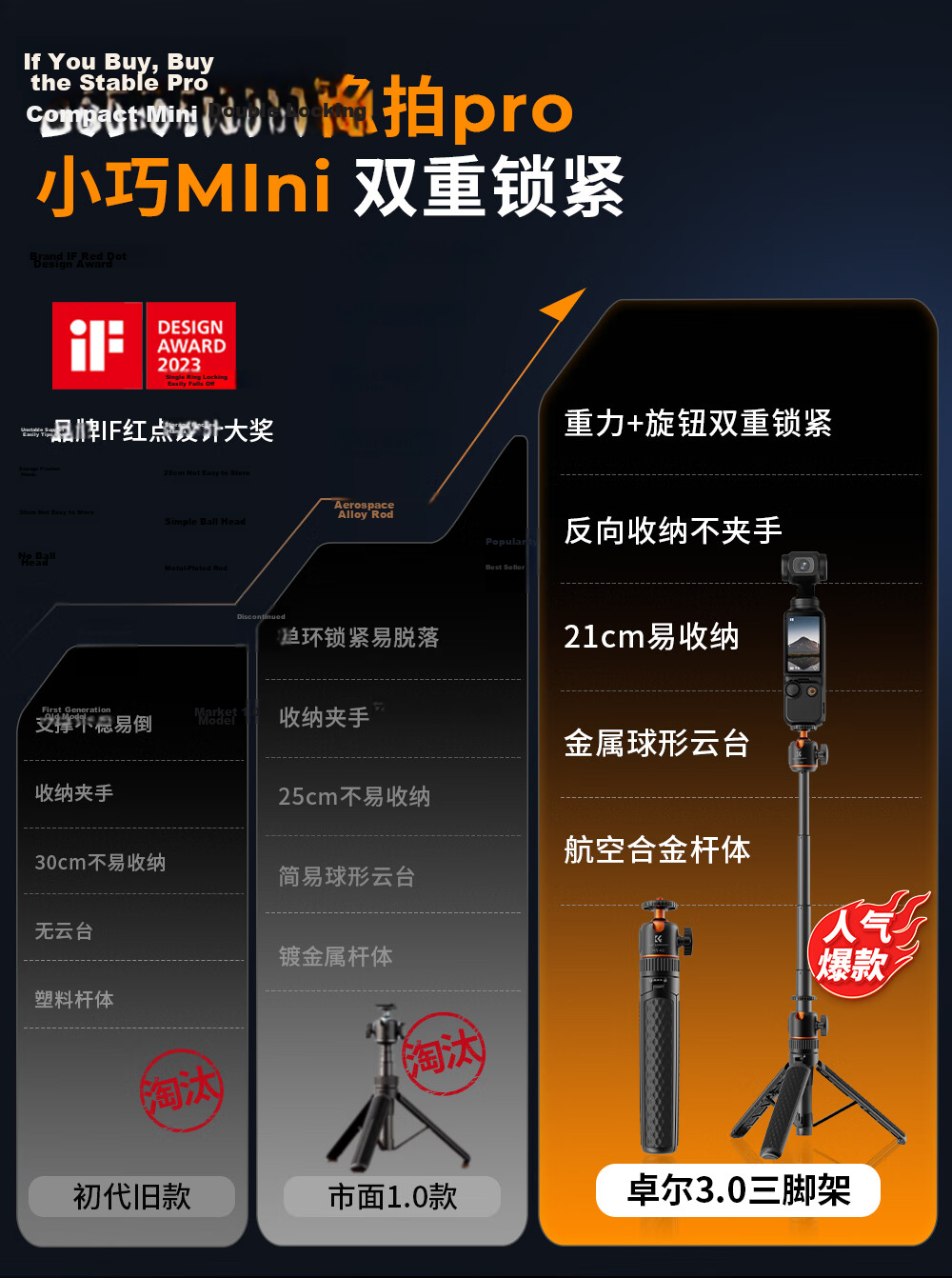 Zhuoer Compatible DJI Pocket 4/3 Feiyu Luna Tripod Mobile Phone Selfie Stick Desktop Insta360 Camera Extension Telescopic Mini Handheld Portable Floor Stand 2