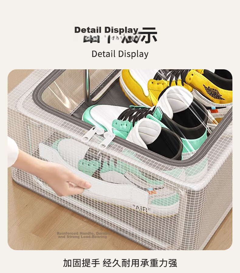 40,000 KM Transparent Shoe Storage Box Foldable Steel Frame Shoe Rack for Boots Under Bed Organizer 10