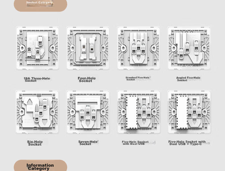 CHNT Switch Socket NEW6-C11135, Slanted Five-Hole Socket, 6C Phantom Silver Gray, Pack of 10 Socket Set 34