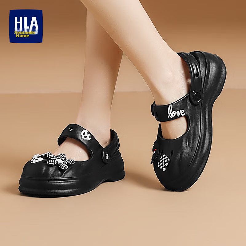 HLA Women's Hole Shoes Height Increasing Dual-Wear Casual Sandals Beach Shoes HDALXW2CEG003 Black Size 35-36