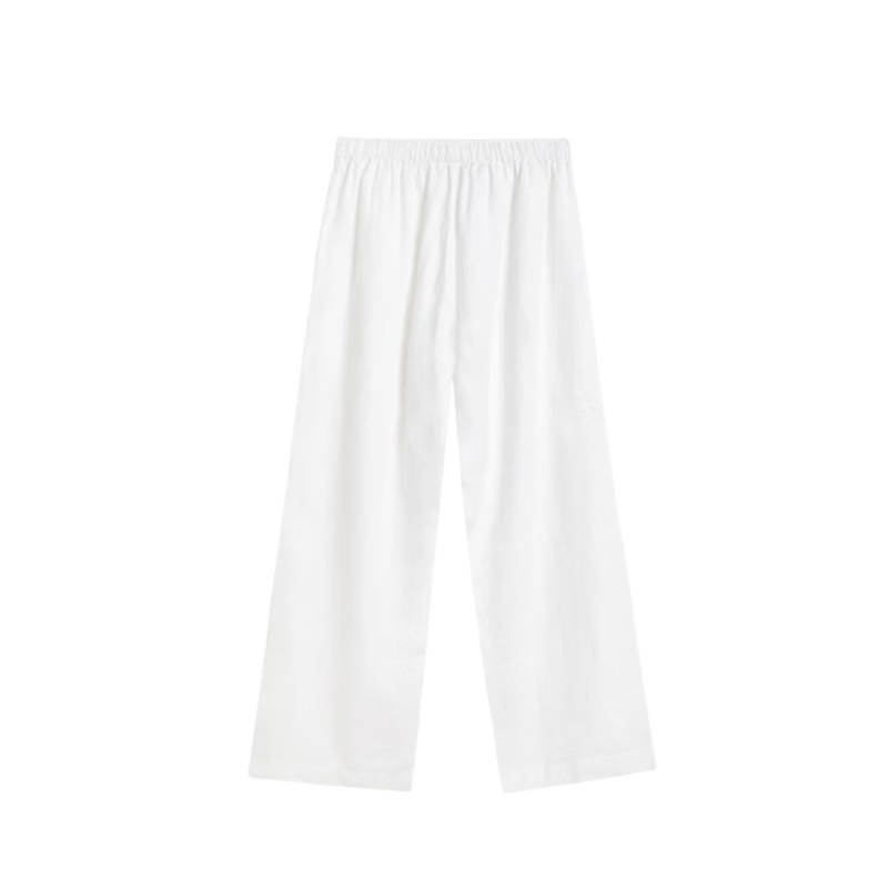 GANT Women's Spring Summer Pure Linen Casual Pants Vintage Old Coin Wide Leg Trousers 115-White S