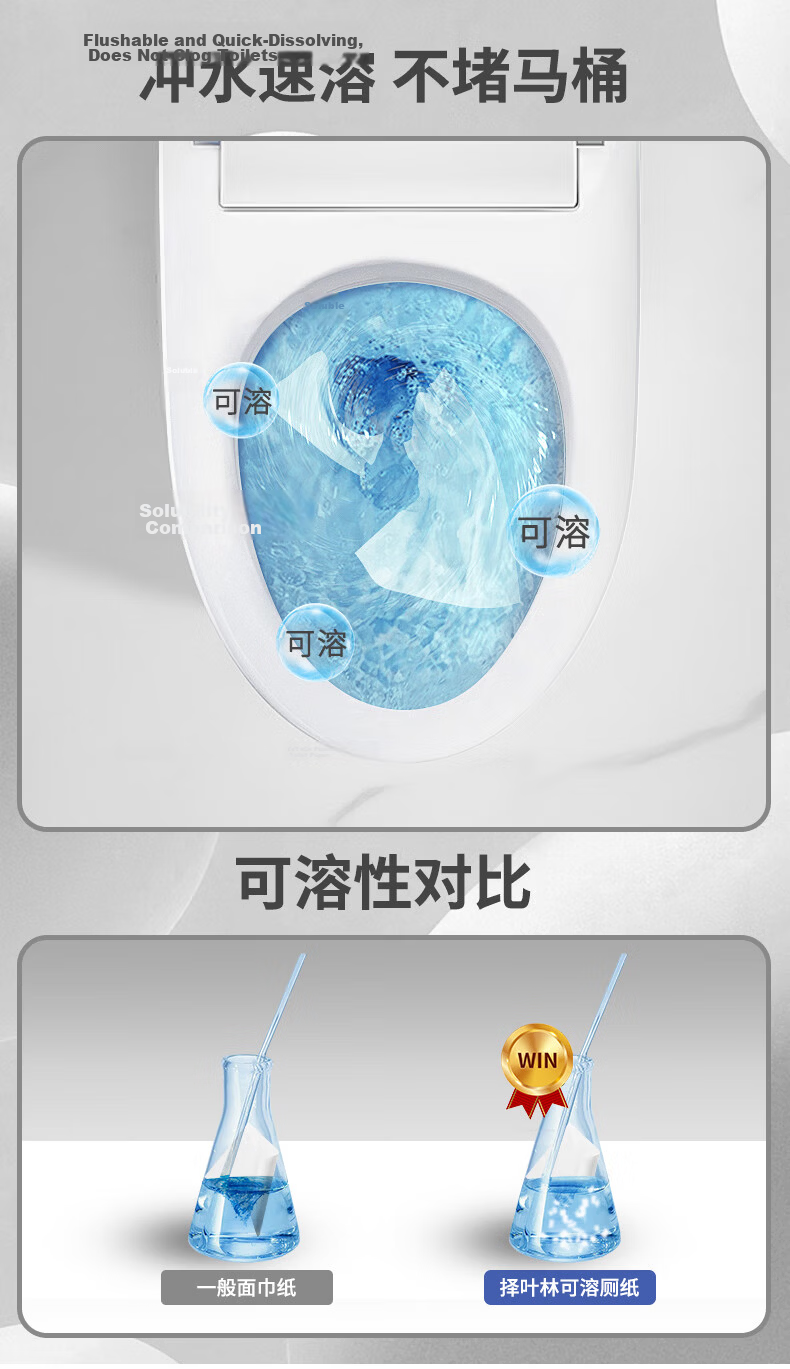 Zeyelin Soluble Toilet Paper 4-Ply 325 Sheets * 4 Packs Quick-Dissolving Hanging Toilet Tissue Water-Soluble Paper Towels 4
