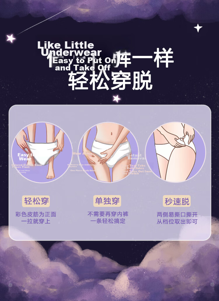 The Three Piggy Mengfei Star River Sleep Pants Medical Grade Panty Liners Mulberry Silk 3D Core Secure Pants L Size 20 Pieces 11
