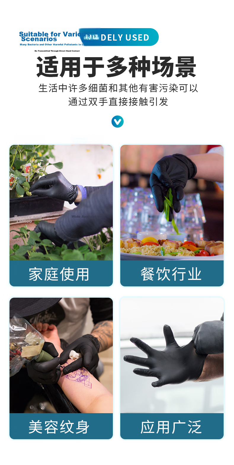 INTCO Disposable Nitrile Gloves 100pcs Medium Size Kitchen Durable Household Food Grade Rubber Gloves 3