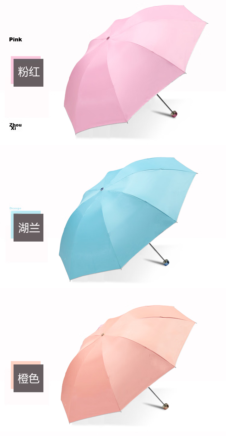 Paradise Umbrella Windproof Three-Fold Portable Folding Water-Repellent Quick-Dry Dual-Use Umbrella for Men and Women 307 Dark Navy 4