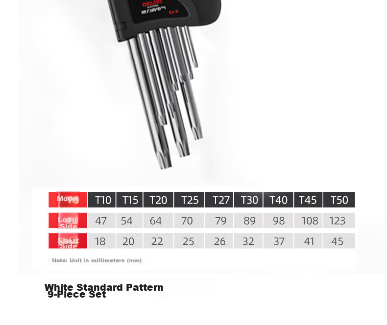 Delixi Electric Hex Key Wrench Set Hardware Repair Tools Hex Screwdriver S2 Steel 9-Piece Extended Flat/Ball Head 29