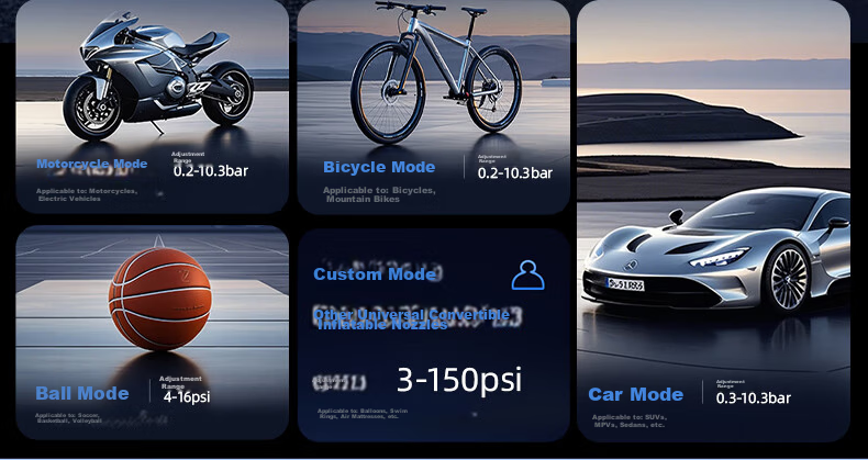 Future Series Wireless Inflator Digital Display Car Air Pump Electric Portable Tire Inflator for Cars, Bicycles, and Motorcycles with Pressure Measurement and High Pressure 10