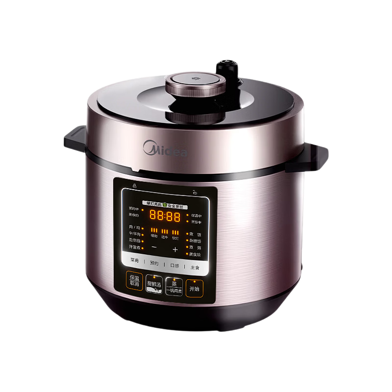 Midea 6L Electric Pressure Cooker Large Capacity Multi-Functional Non-Stick Smart Rice Cooker with Dual Inner Pots, Soup Stewing, One-Touch Exhaust, and Steaming Basket