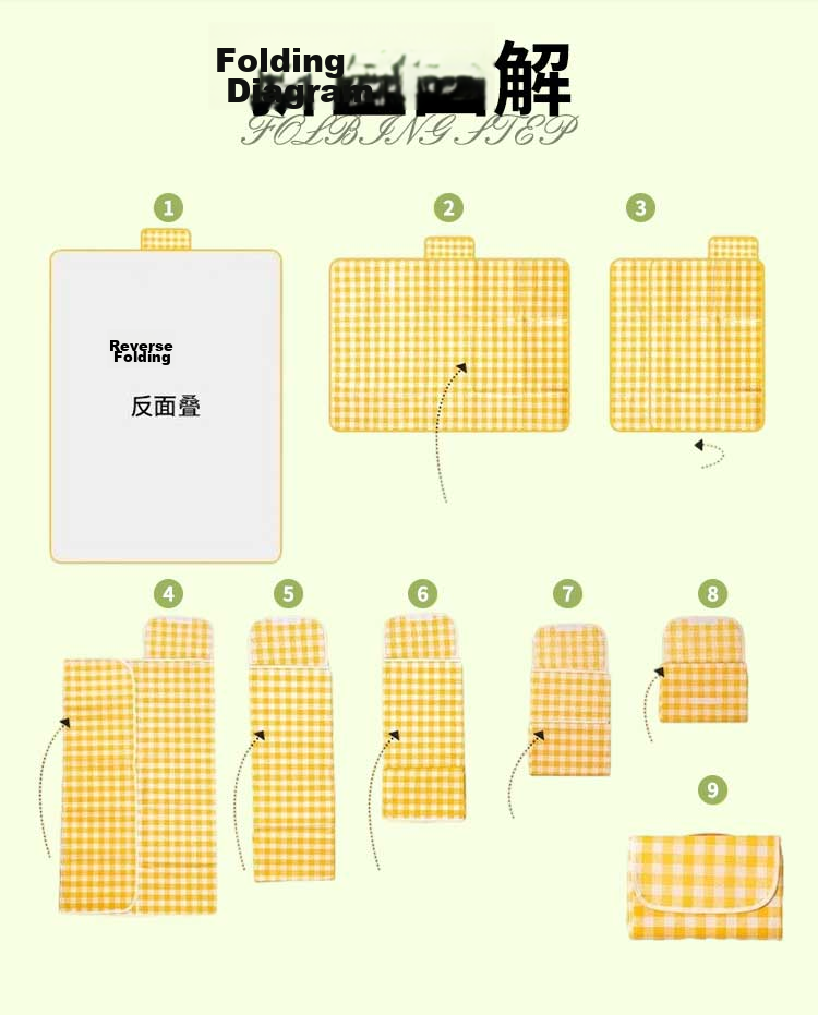 Beifute Picnic Mat Moisture-Proof Thickened Outdoor Camping Mat Yellow Checkered 2m x 2m Seats 8 People 11