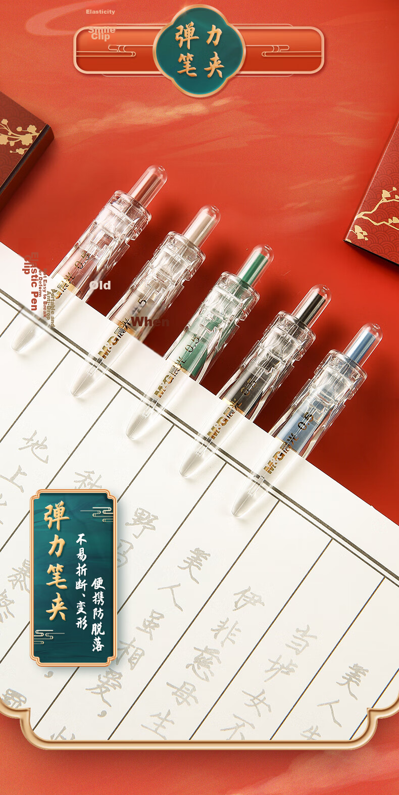 M&G Stationery K35 Forbidden City Cultural Success Black 0.5mm Gel Pen, Student Retractable Bullet Tip Signing Pen, 5 Pens/box AGPK35X4A Back to School 6