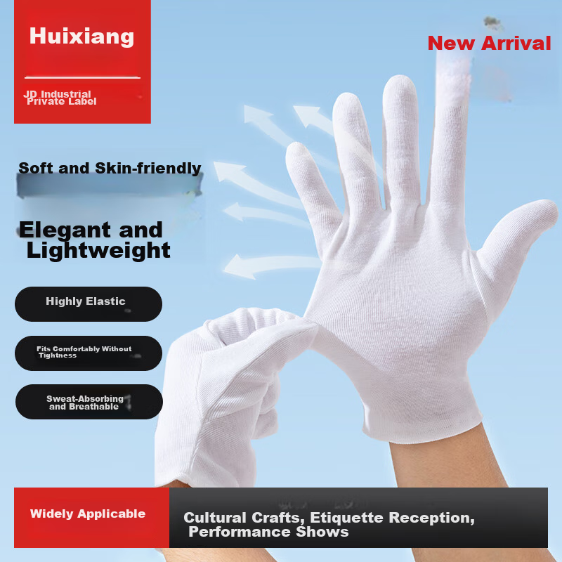 Huixiang JD Industrial Private Label White Cotton Etiquette Gloves for Ceremonial, Collectibles, Driving, and Performance